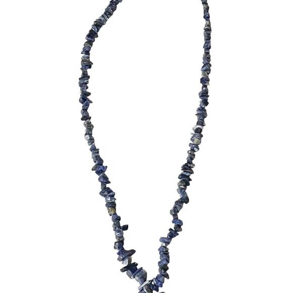 Vintage 70s Lapis Lazuli Necklace w/ Cloisonne Butterfly Pendant 15” Hand-Beaded - Picture 8 of 11